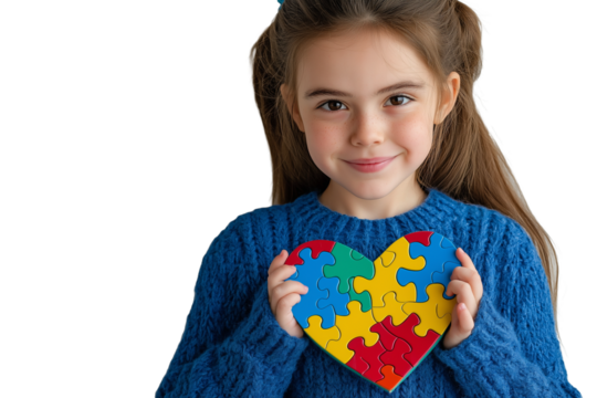 cute little girl with puzzle heart