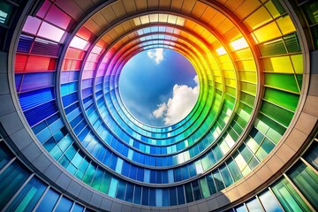 Naklejka premium Abstract Rainbow Circle Architectural Photography: Modern Building Design