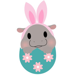 cute easter hippo clipart, pastel hippo digital art, kawaii hippo with bunny ears, adorable hippo in easter egg, spring hippo illustration, digital easter hippo design, printable hippo easter graphics