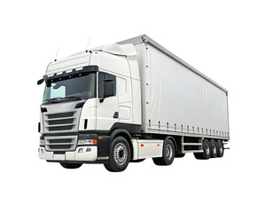 Modern White Cargo Truck with a Transparent Background.
