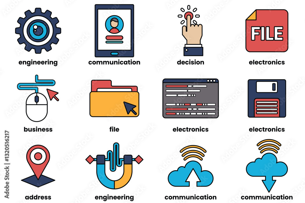 Poster the image is a collection of icons for various technology-related concepts