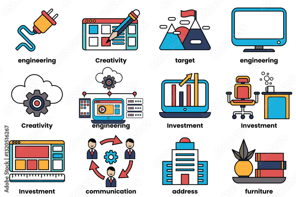 Poster the image is a collection of icons that represent various aspects of technology