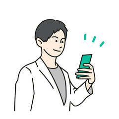 スマホを操作する男性のベクターイラスト