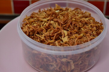 Serunding, dried meat floss made of beef or chicken, shredded chicken