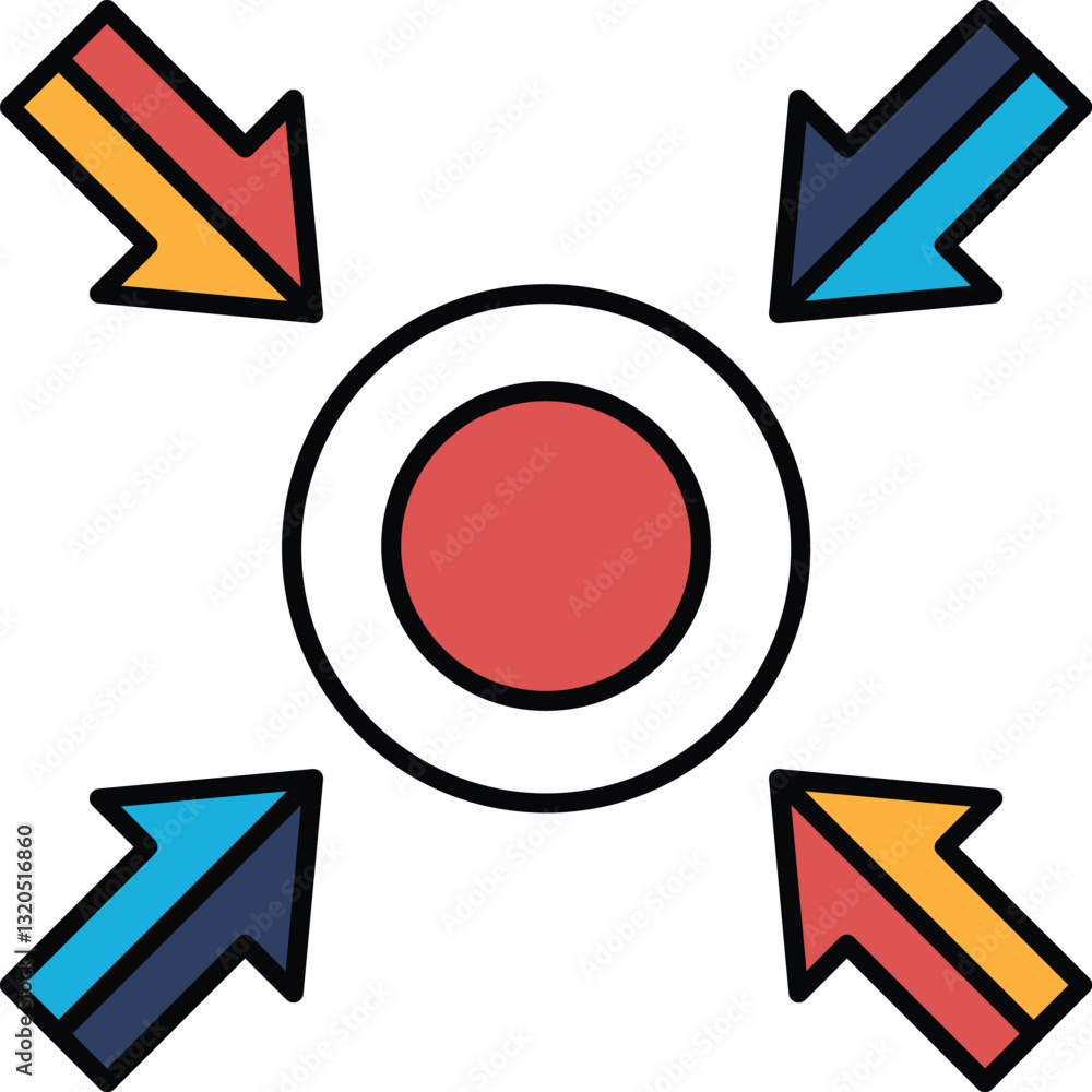 Poster a red circle with four arrows pointing in different directions
