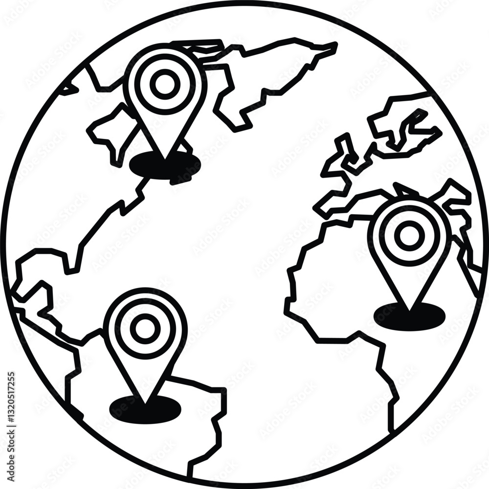 Poster a map of the world with three pins on it