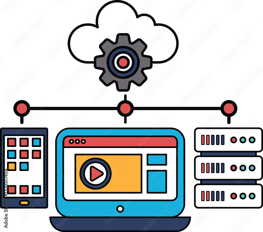 Poster a computer monitor with a cloud and a gear on it
