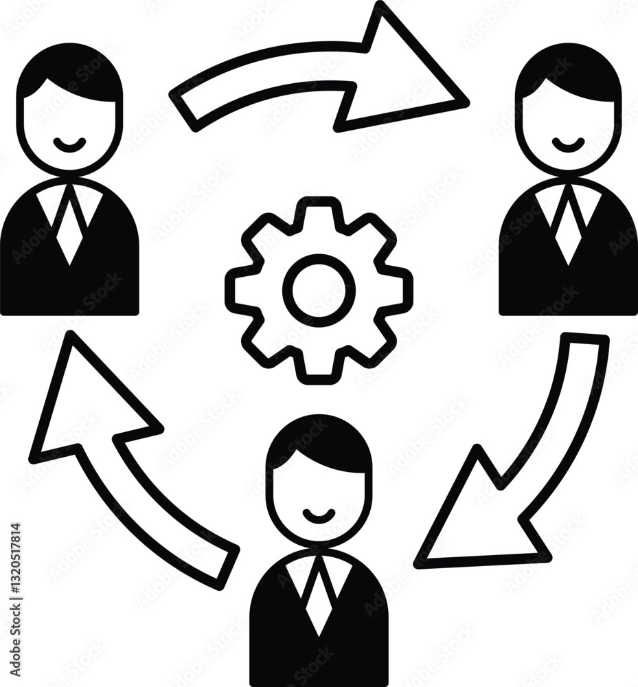 Poster three men are smiling and are connected by arrows