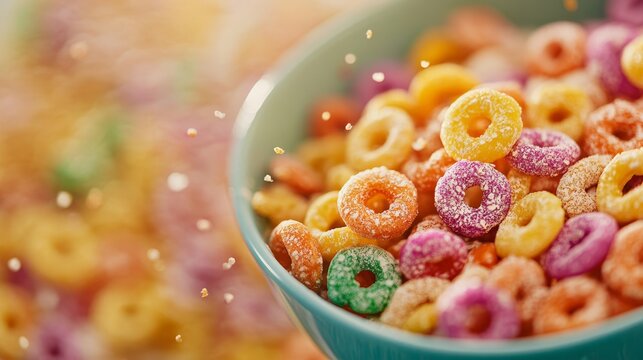 Colorful breakfast cereals close up. Premium food photo