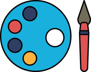 A blue palette with a red brush on it