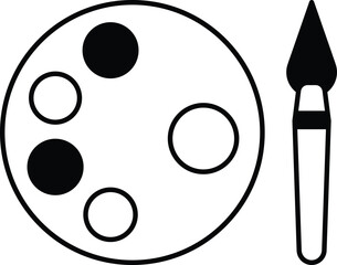 A white and black painting palette with a brush on it