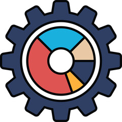 A colorful gear with a white circle in the middle