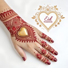 Fototapeta premium Eid Mubarak Mehendi Design with Abstract Floral Elements on White Background floral mehendi eid greeting ornamental illustration symmetrical design 