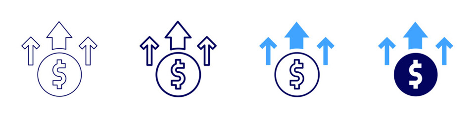 Increase brand​ icon in 4 different styles. Thin Line, Line, Bold Line, Duotone. Duotone style. Editable stroke