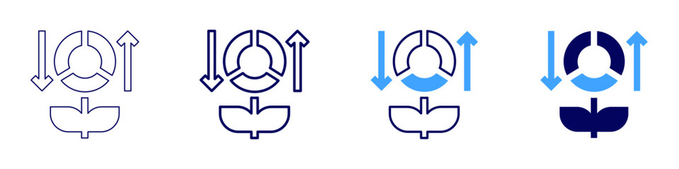Increase capital​ icon in 4 different styles. Thin Line, Line, Bold Line, Duotone. Duotone style. Editable stroke