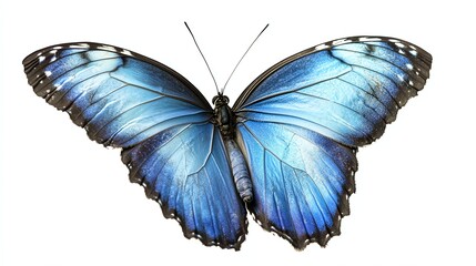 Obraz premium Striking Blue Morpho Butterfly with Open Wings on White Background