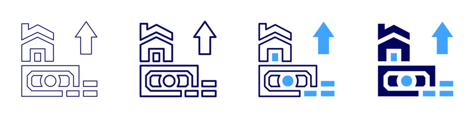 Increase cost​ icon in 4 different styles. Thin Line, Line, Bold Line, Duotone. Duotone style. Editable stroke