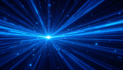Obraz premium The abstract image depicts a mesmerizing blue star trail, with warp or hyperspace motion creating a sense of speed and movement through the vastness of space.