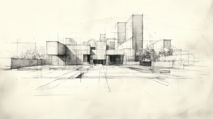 Fototapeta premium A rough sketch, capturing the essence of construction, featuring lines and shapes that suggest a building in various stages of completion, from foundational blocks to towering walls.