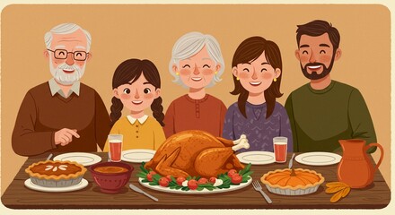 Happy Thanksgiving Family Dinner Roasted Turkey Pies Celebration