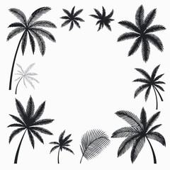 Obraz premium Framed design with hand-drawn palm leaves and trees 