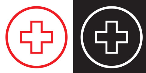 Hospital sign icons set. filled and line illustration
