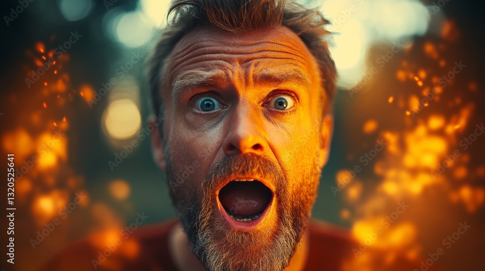 Aufkleber man with a beard and a surprised expression. the man is looking at something that has caught his att
