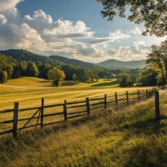 Cattle ranch with fenced pasture