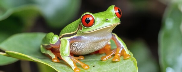 A close up image of a vibrant red eyed tree frog