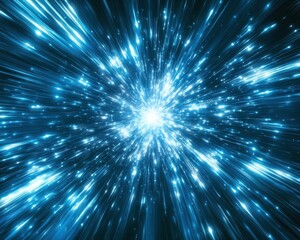 Naklejka premium Neon speed rays abstract background, depicting a bright blue cosmic explosion with high-speed energy bursts and futuristic motion effects.
