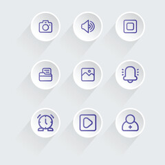This image showcases a collection of nine simple, minimalist user interface icons.