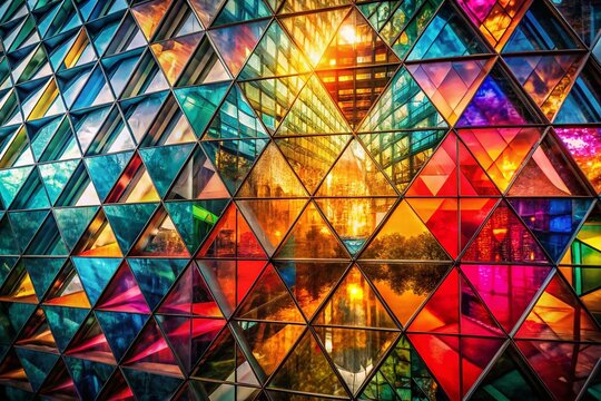 Abstract Triangular Vitrage: Colorful Geometric Double Exposure Stock Photo