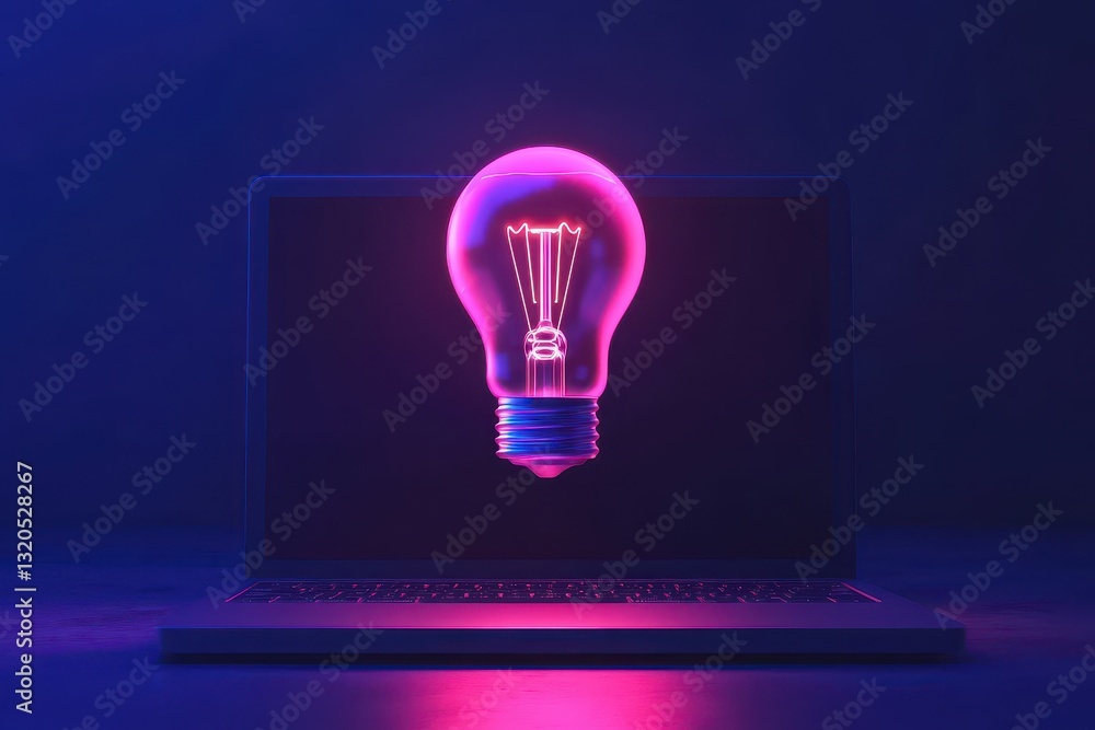 Poster a light bulb hovering over a laptop, representing the spark of creativity and innovation in tech sta