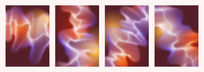 abstract parametric line art pattern glow desert color cover poster background design set