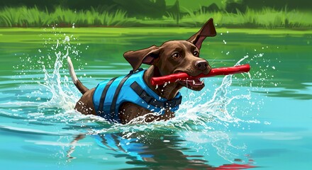 Happy Dog Swimming Fetching Toy Summer Fun Water Splash