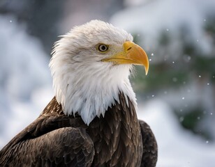Fototapeta premium a bald eagle is standing in the snow