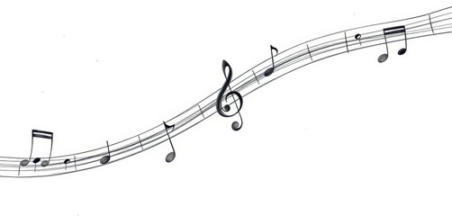Elegantly sketched graphite musical notes on pristine white background, musical notation, rhythm