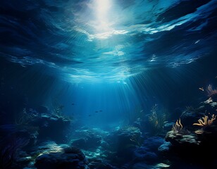 aquatic abyss dark blue ocean depths seen from underwater perspective abstract seascape photo