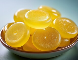 mouthwatering closeup of sour lemon drops tangy yellow hard candy still life