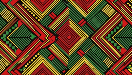 abstract african tribal pattern traditional colors of black red yellow and green seamless design