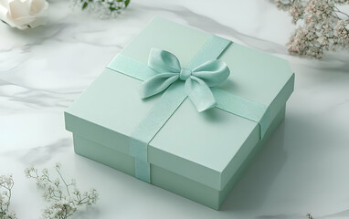 Elegant mint green gift box with a satin ribbon, perfect for special occasions and celebrations.