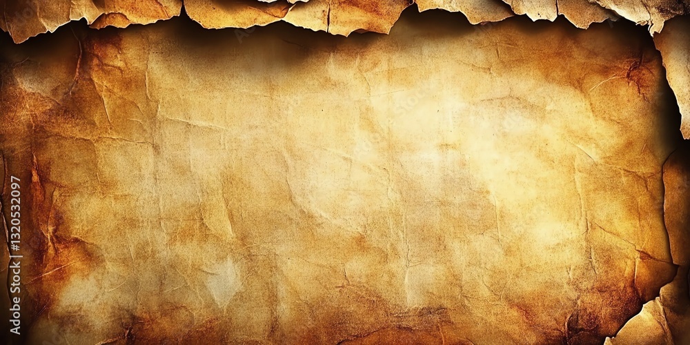 Poster old parchment paper background with burned edges and wrinkled texture