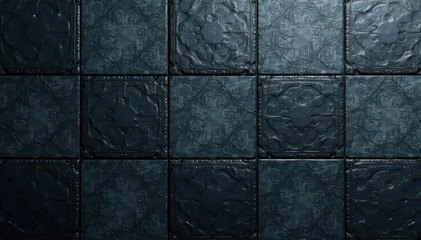 Naklejka premium Dramatic charcoal textured tiles, geometric pattern Ideal minimalist flatlay setting , geometric, elegant, composition
