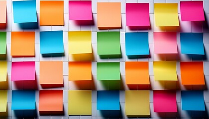 a bunch of colorful sticky notes are arranged in a grid