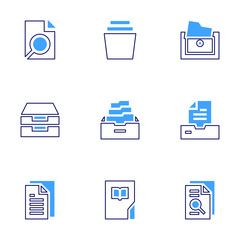 Archive icon set. Bold line style. Duotone colors. Editable stroke. archive, documents, library, search