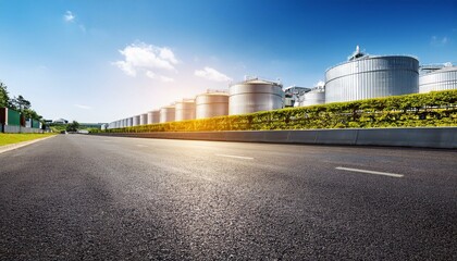 Fototapeta premium asphalt road industrial park sunny day clear sky logistics
