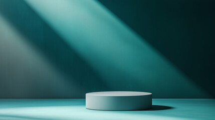 3D Rendered Empty Product Display Podium with Dramatic Light on Textured Teal Wall.