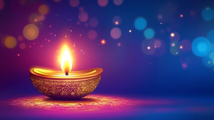 Glowing Diya Lamp with Flame for Diwali Festival Celebration Background