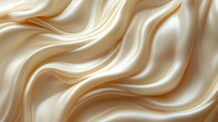 Fototapeta premium A smooth wavy pattern texture is created by beige cosmetic cream, offering an elegant backdrop for beauty products and skincare routines, enhancing visual appeal.