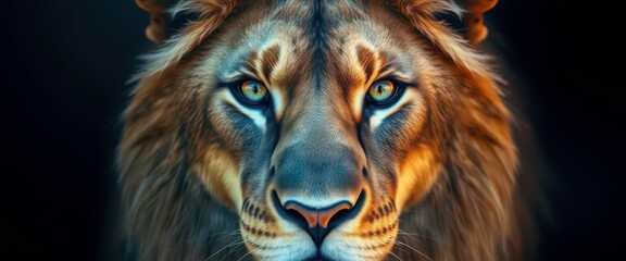 Fototapeta premium Intense gaze, majestic mane, powerful features, sunlit fur, vector, king